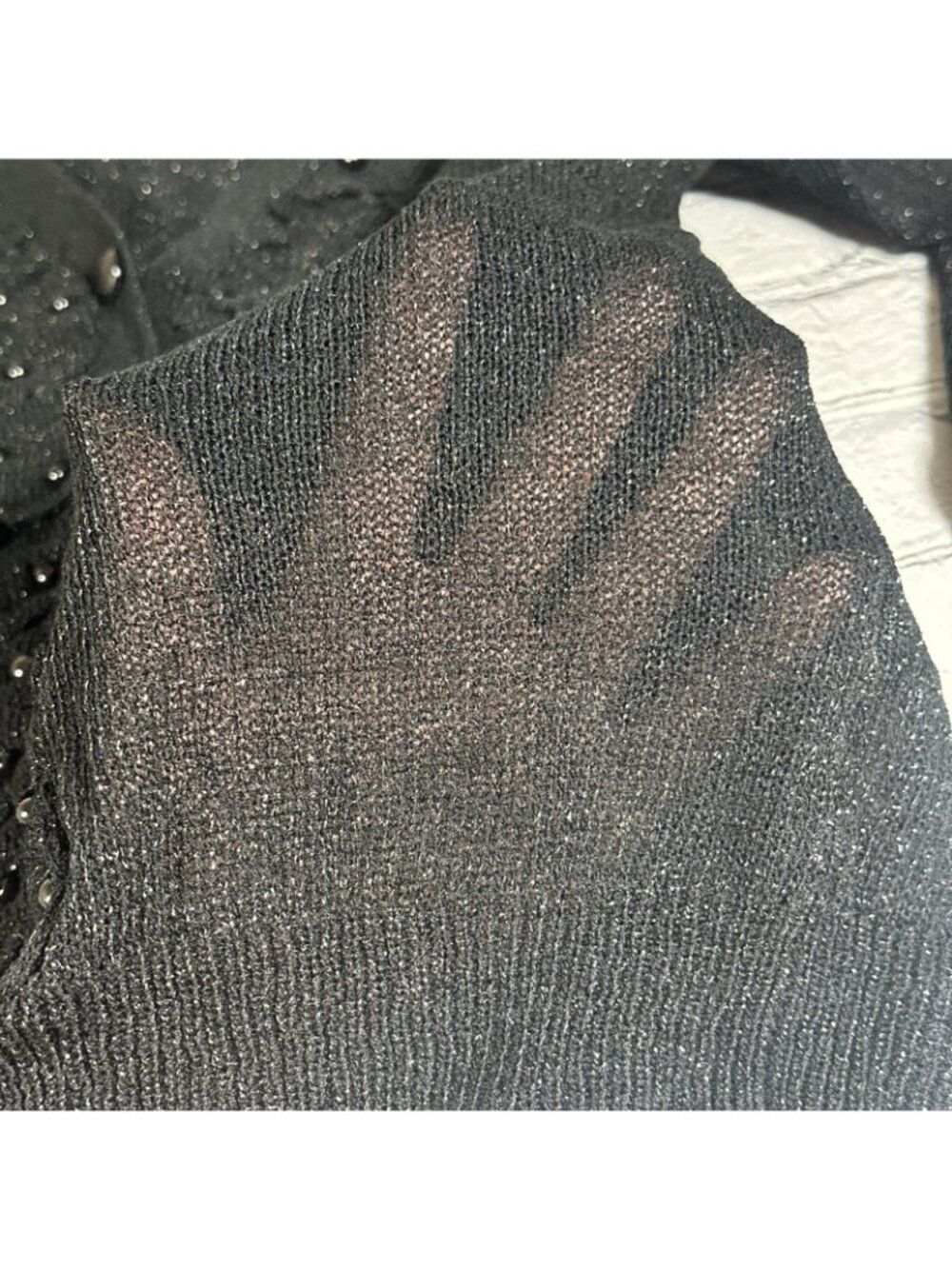 Black Sparkle Glitter Beaded Cardigan Joy Joy Brand Women’s Size Medium NEW - Picture 6 of 16